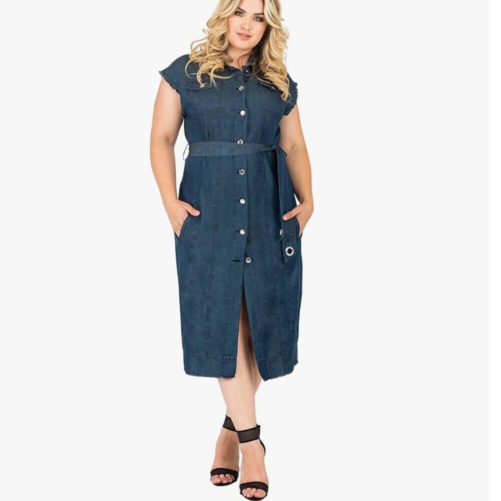 Standards & Practices Plus Size Womens Sleeveless Frayed Hem Duster Jacket Dress